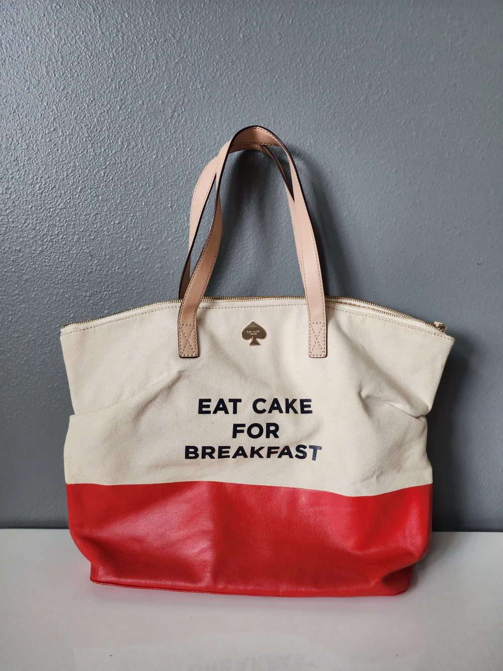 Kate Spade New York Eat Cake For Breakfast Canvas Tote Cream Red